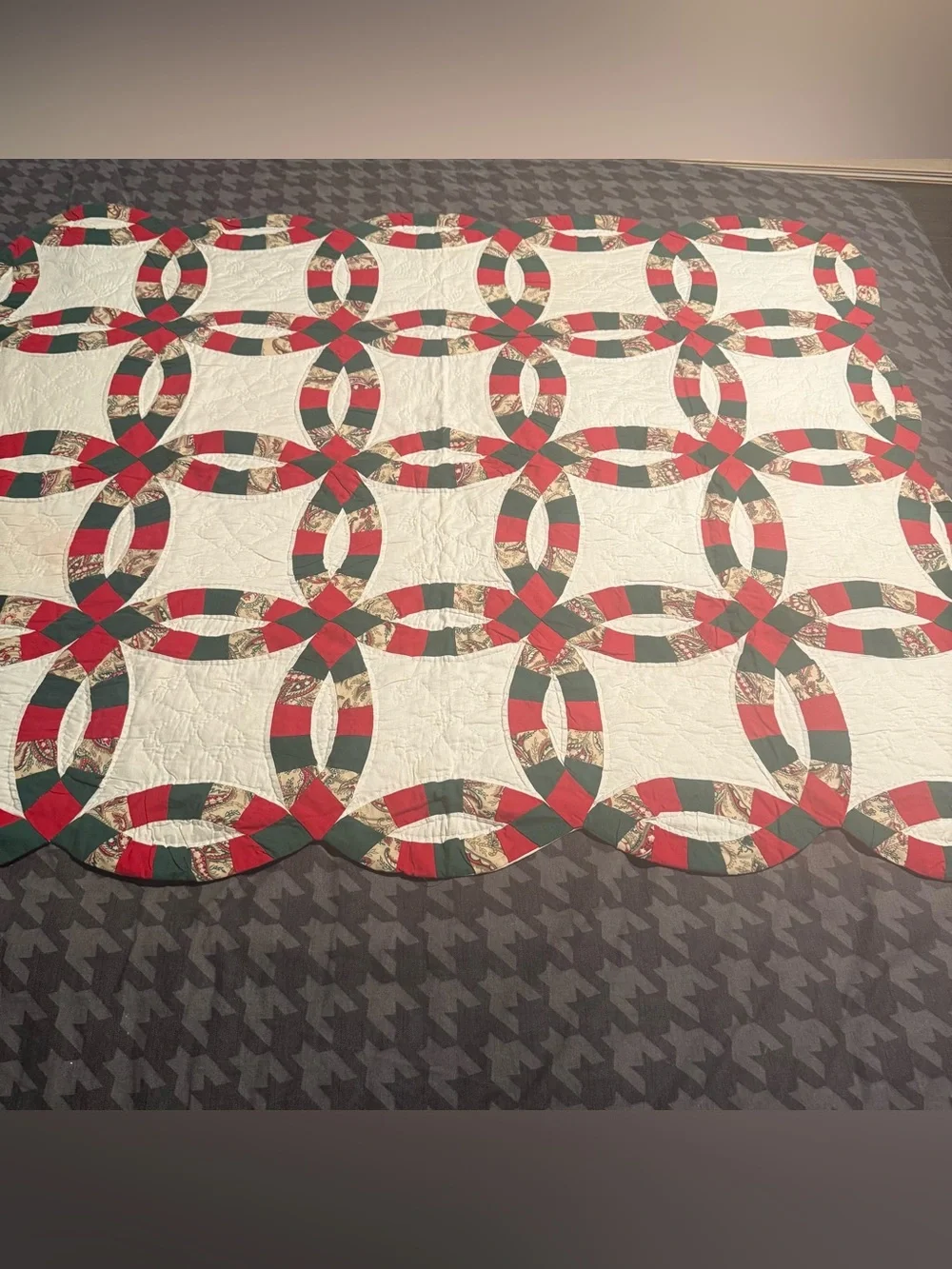 Double Wedding Ring Intricate Pattern Quilt Throw Christmascore HANDMADE